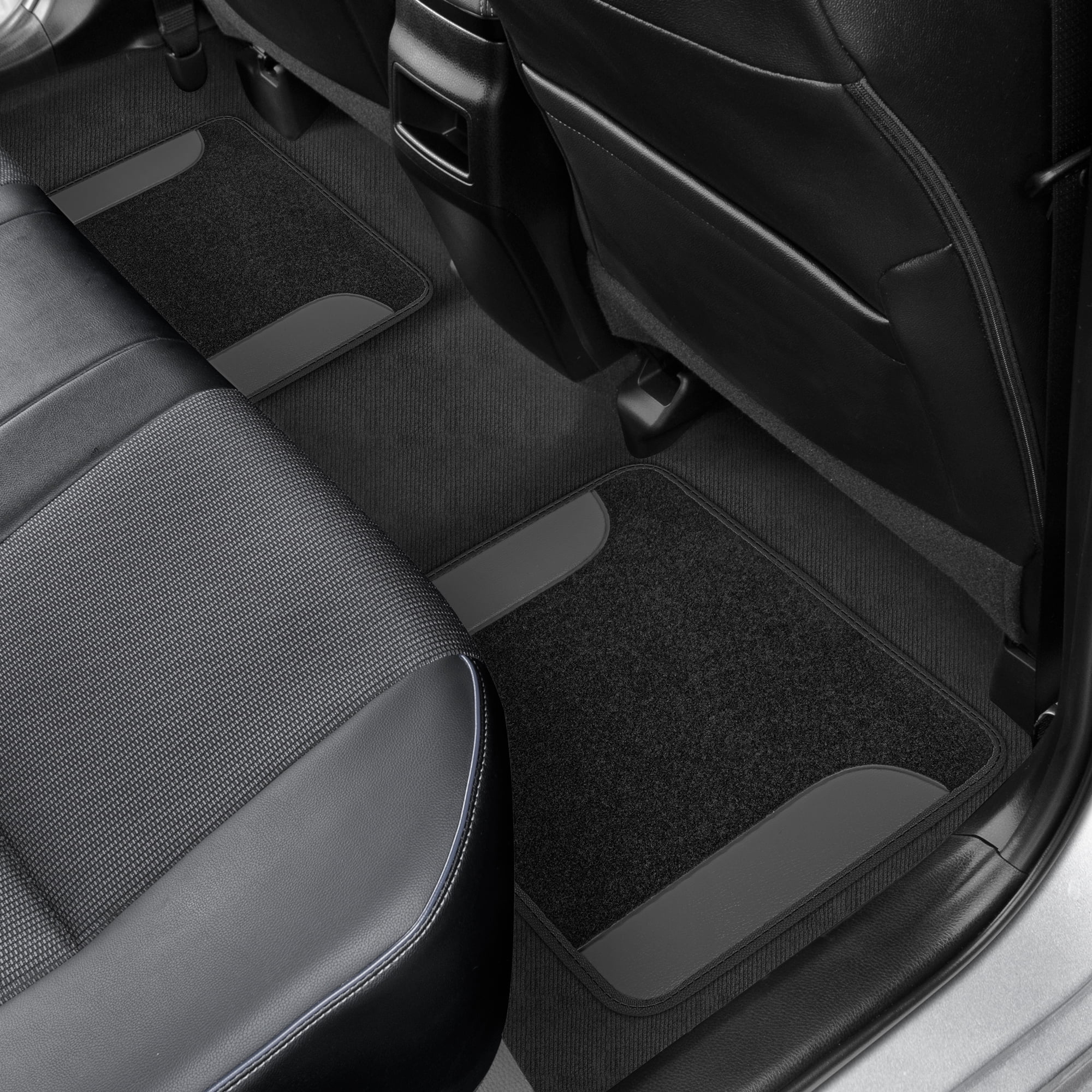 BDK Floor Mats for Cars, Two-Tone Carpet Car Floor Mats with Faux Leather Accents, Automotive Floor Mat Set with Built-In Heel Pad, Stylish Interior Car Accessories (Gray)