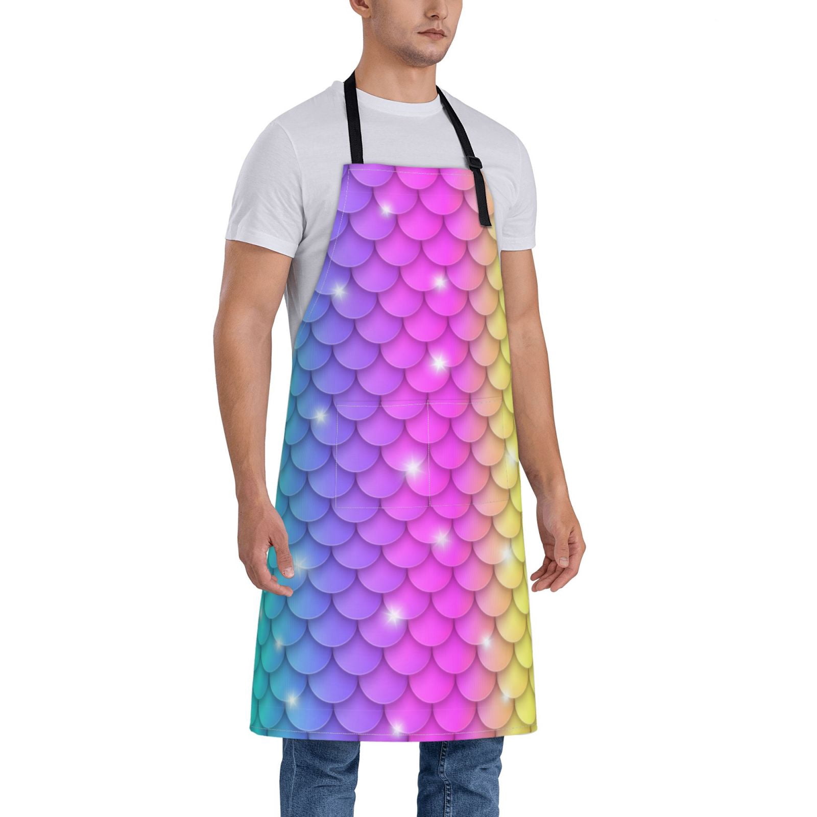 Kdxio Rainbow Scales2 Apron with Pockets Adjustable Kitchen Aprons for Men Women Waterproof Aprons for Cooking,Drawing,Crafting, Baking Household Cleaning