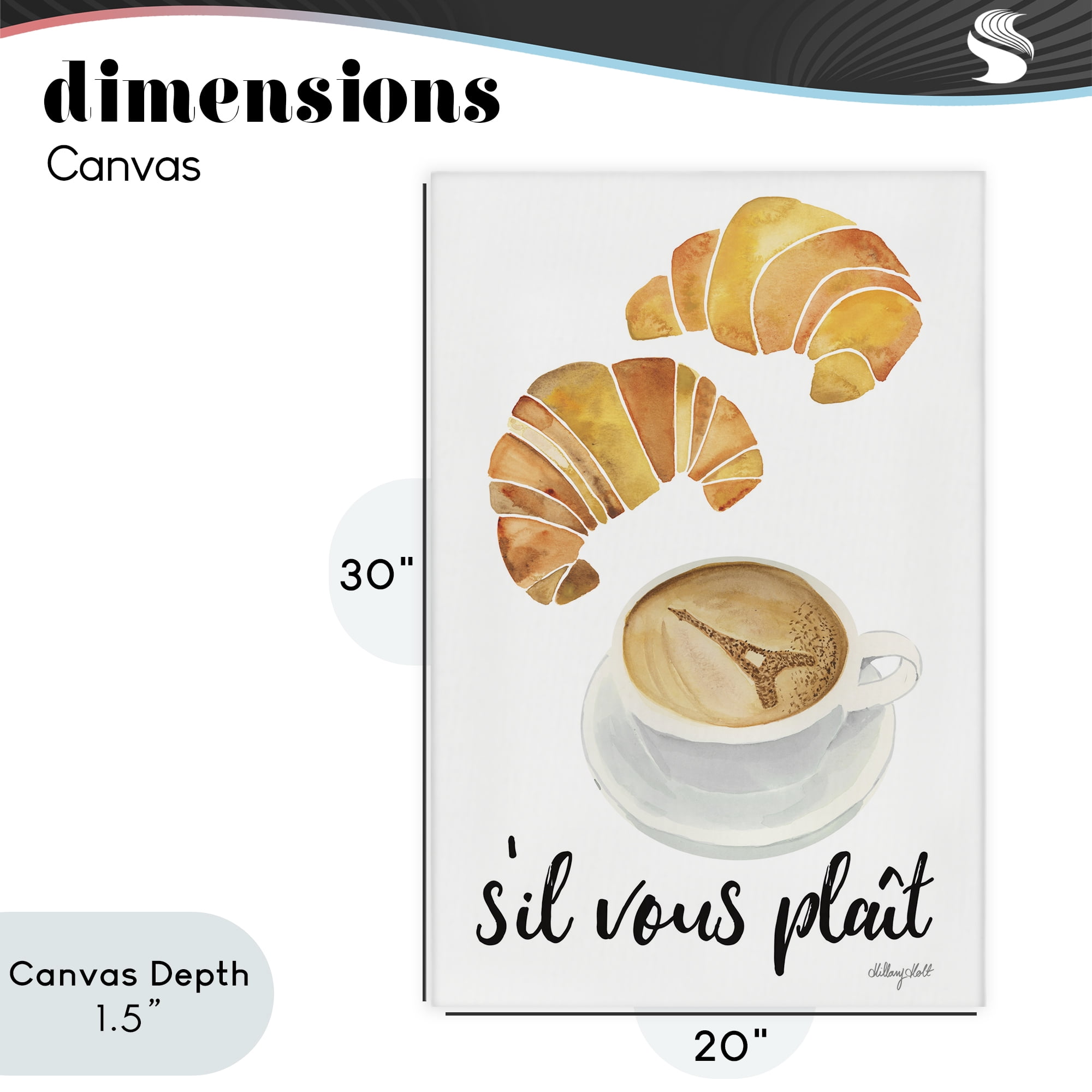 Stupell Industries Paris Croissant and Coffee Canvas Wall Art, design by Hillary Holt