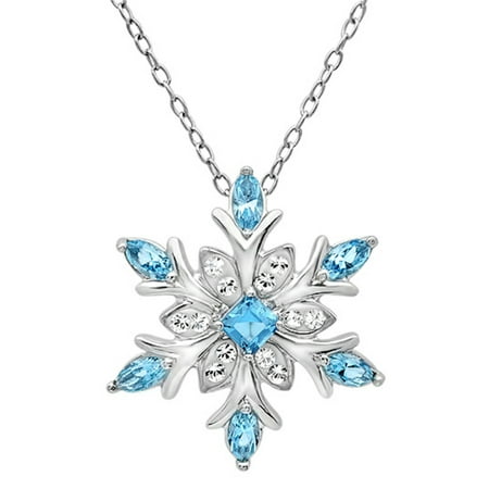 Sterling Snowflake (Amanda Rose Collection Sterling Silver Blue and White Snowflake Pendant Necklace with Swarovski)