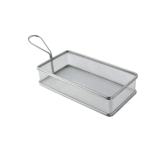 10 x 5.3 x 1.8 in. Rectangular Reusable Stainless Steel Serving Fry Basket, Silver