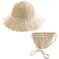 thumbnail image 1 of Sombrero de 56-58cm de circunferencia para mujer, sombrero de paja con perlas de encaje y bolso de paja, conjunto de sombrero de playa protector solar para el verano, 1 of 5