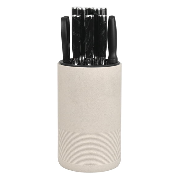 Universal Knife Block Without Knives,Sandstone Look,Round Knife Holder with Slots for Scissors & Sharpening Rod