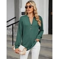 thumbnail image 5 of Fashion Womens Long Sleeve Tops 2024 Shirt Women Casual Button Loose V-Neck Striped Blouses Trendy Tops Casual Shirts (Green,Medium), 5 of 6