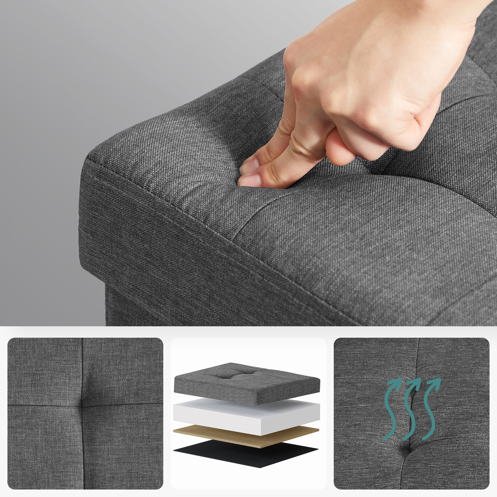 SONGMICS 30" Storage Ottoman Bench FoldingOttoman with Storage Foldable Foot Rest with Legs Load up to 660 lb for Living Room Bedroom Dark Gray