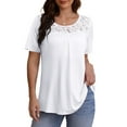 thumbnail image 2 of VERABENDI Women's Plus Size Tops Summer Short Sleeve Lady Tunic Shirts Lace Splicing Blouses,M-4XL, 2 of 8
