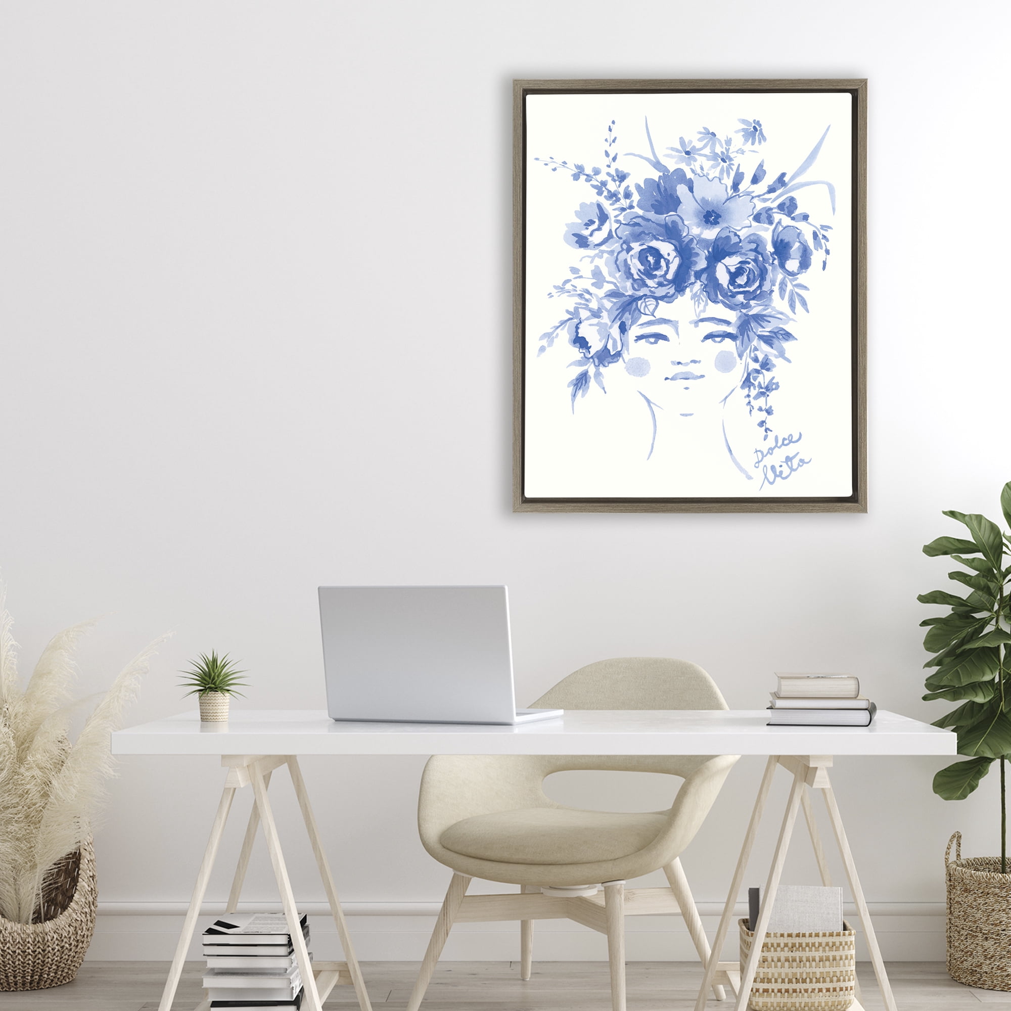 Stupell Industries Dolce Vita Woman with Roses Brown Framed Floater Canvas Wall Art, design by Karolina Sato