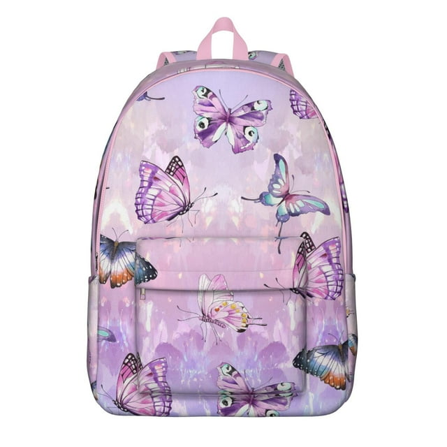 Floral Butterfly Pattern Canvas Bookbag – Large Capacity Travel Backpack with Durable Oxford Material and Anti-theft Features for Female Professionals, Students, and Outdoor Enthusiasts