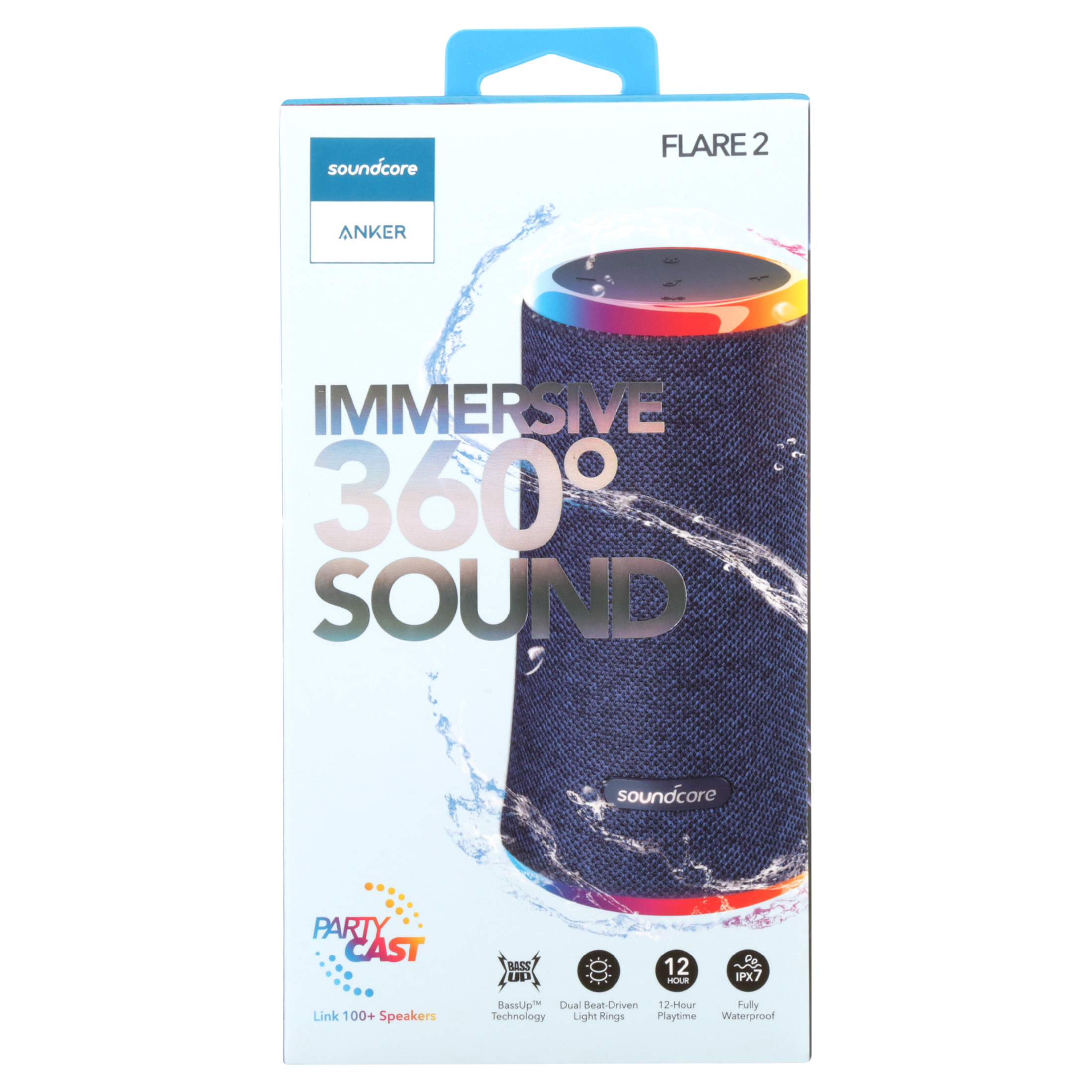 Soundcore by Anker- Flare 2 Portable Speaker | IPX7 Waterproof | 360 Sound | 12-Hour Playtime | Blue | A3165Z31 - image 3 of 10