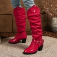 thumbnail image 2 of Women's Slouchy Platform Knee High Boots Fashion Leather Suede Patchwork Buckle Chunky Heeled Tall Dress Boots, 2 of 6