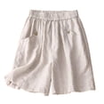 thumbnail image 5 of Y-Sunset Women's Linen Blend Shorts, Elastic High Waisted Wide Leg Bermuda Shorts with Pockets, Casual Summer Beach Shorts for Everyday Wear(Beige/L), 5 of 5