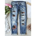 thumbnail image 4 of FARYSAYS Jeans for Women High Waist Mom Jeans Stretch Ripped Jeans Star Striped Patchwork Casual Destroyed Stretch Distressed Denim Pants with American Flag and Sunflower Printed, 4 of 6