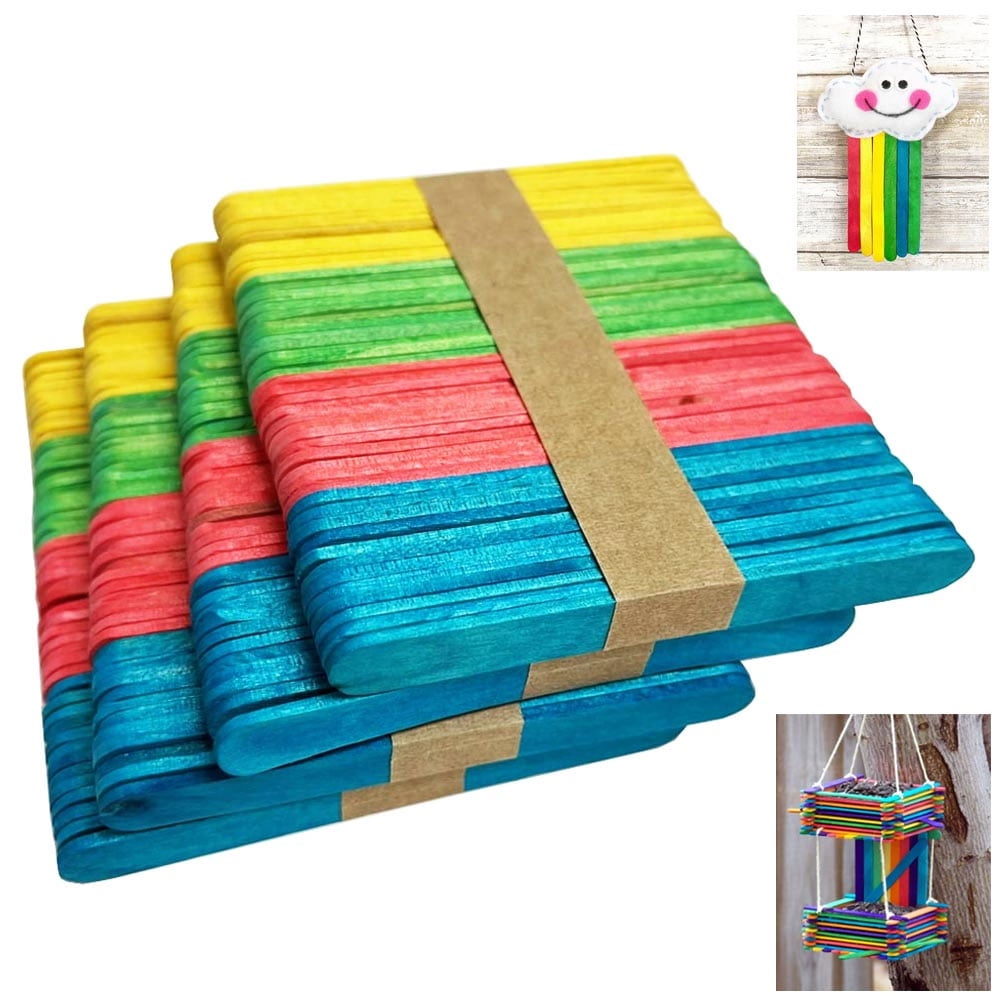 200 Colored Wooden Popsicle Sticks Assorted Colors Craft Sticks School
