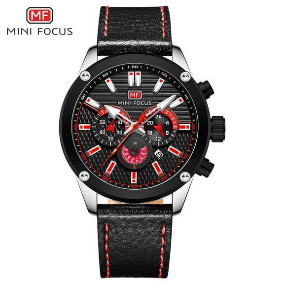 Watch Men Waterproof Black Leather Strap Luxury Sports Wristwatch Quartz