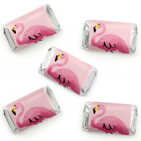 Pink Flamingo - Mini Candy Bar Wrapper Stickers - Tropical Summer Party Small Favors - 40