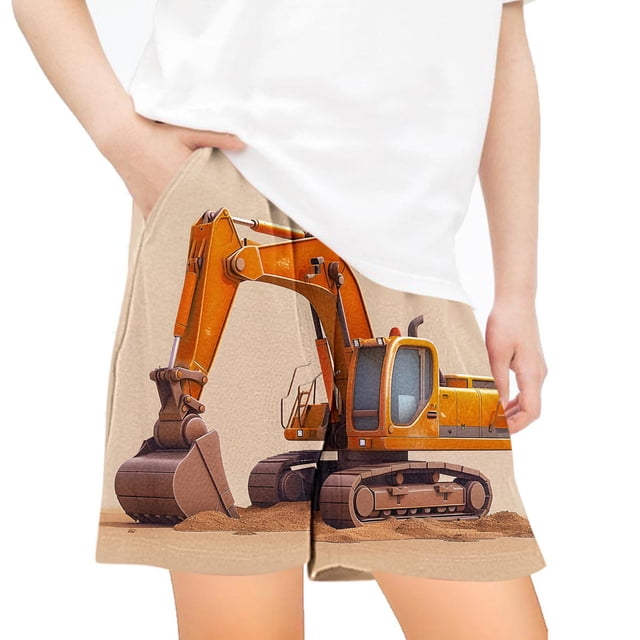Odeerbi 5-14 Años Niños Niñas Verano Camión Excavadora Impresión Pantalones Cortos Entrenamiento Deportivos Cortos Lindo Casual Respirable Cortos Sueltos Con Bolsillos