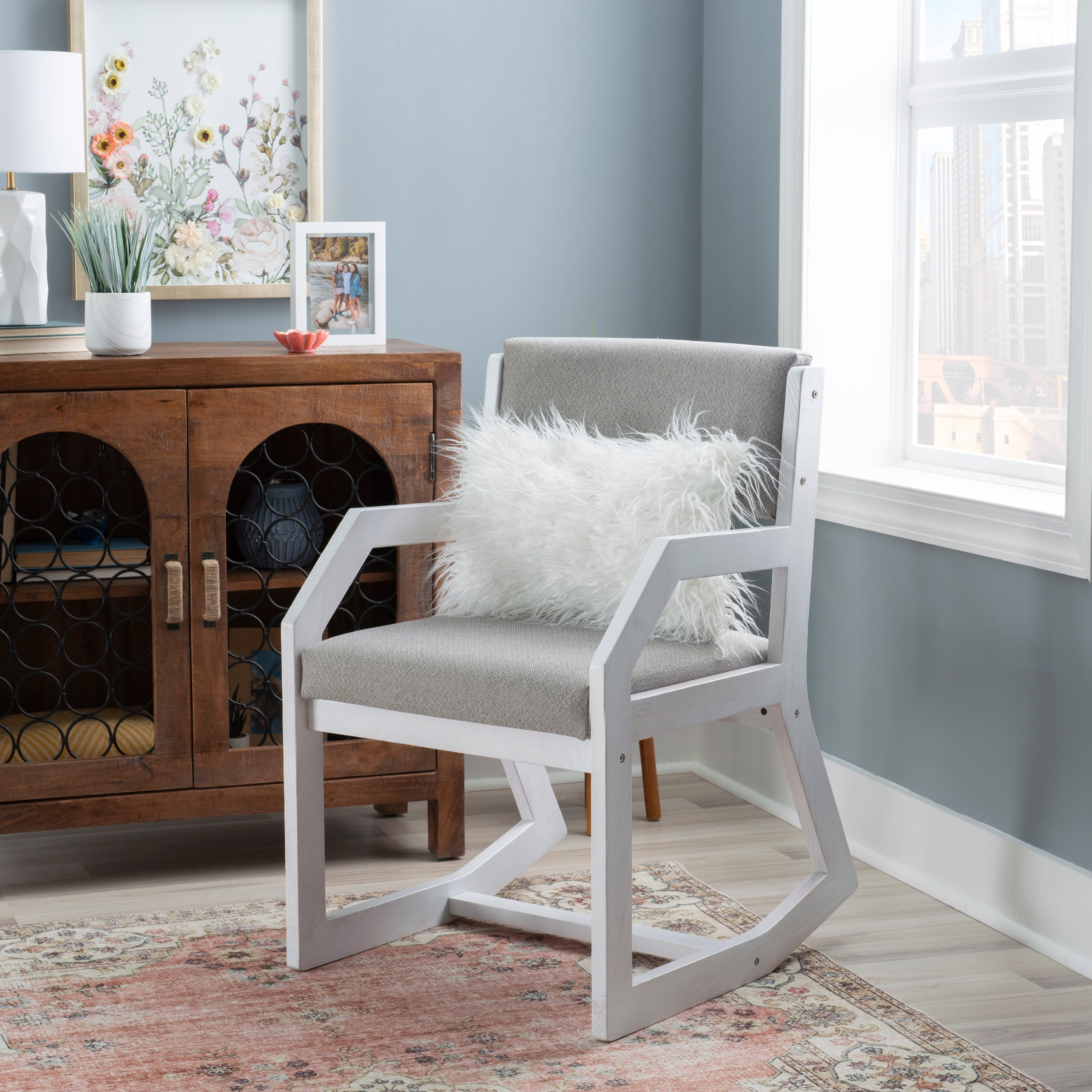 Linon Sutton Sled Base Modern Accent Chair, White/Gray