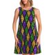 thumbnail image 1 of Balery Mardi Gras Shiny Green Purple Vestidos de verano para mujer con estampado: vestido holgado sin mangas, vestido playero informal y cómodo para días calurosos., 1 of 7