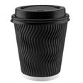 thumbnail image 5 of NYHI Pack of 100 10 oz Black Paper Cups with Black Lids Straws Coffee Cups Disposable BPA Free Insulated Ripple Kraft Paper Cups To go Cups for Hot or Cold Drinks Office Home Canteen Party Travel, 5 of 5