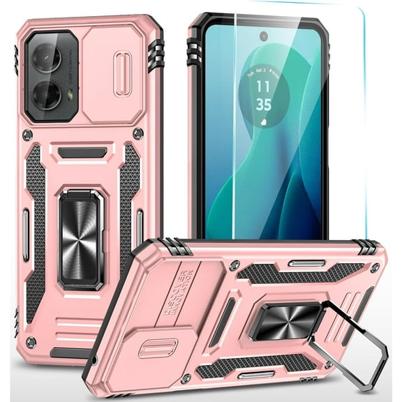 for Motorola Moto G Stylus 5G 2024 Case with HD Screen Protector & Slide Camera Cover & Kickstand, [Military-Grade] Phone Case for Moto G Stylus 5G 2024 (Z_Rosegold)