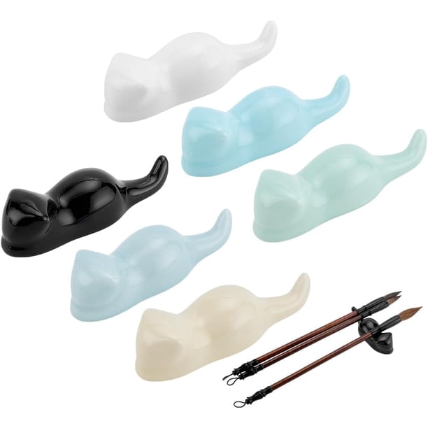 6 soportes de porcelana para pinceles con forma de gato, 6 colores, de cerámica, para bolígrafos y pinceles.