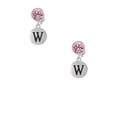thumbnail image 2 of Delight Jewelry Silvertone Capital Letter - W - Pebble Disc - Pink Crystal Clip on Earrings, 2 of 5