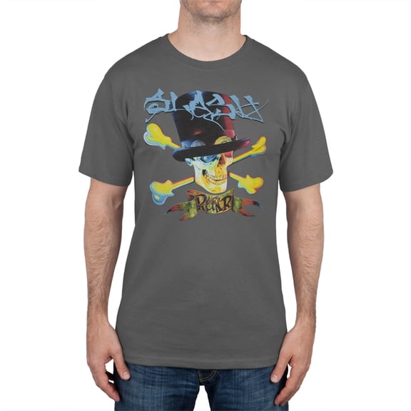 Slash Men's Blue Letters Top Hat Crossbones Short Sleeve T Shirt