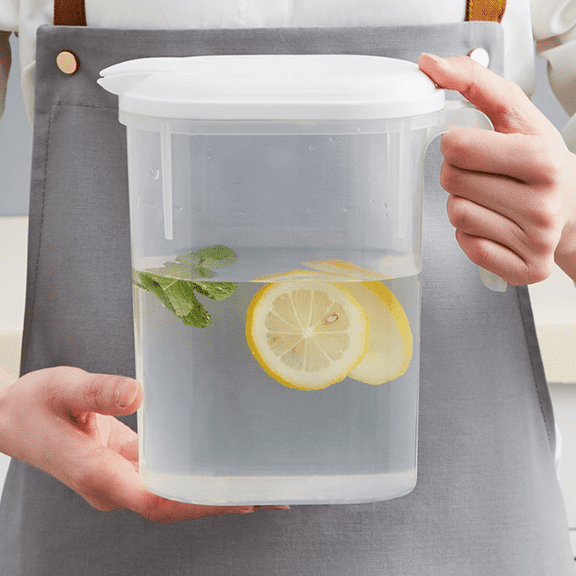 Fmxomd Fridge Door Water Jug with Handle BPA Free Plastic Pitcher with Lid Perfect for Making Teas and Juices, 1.8 Quarts, White