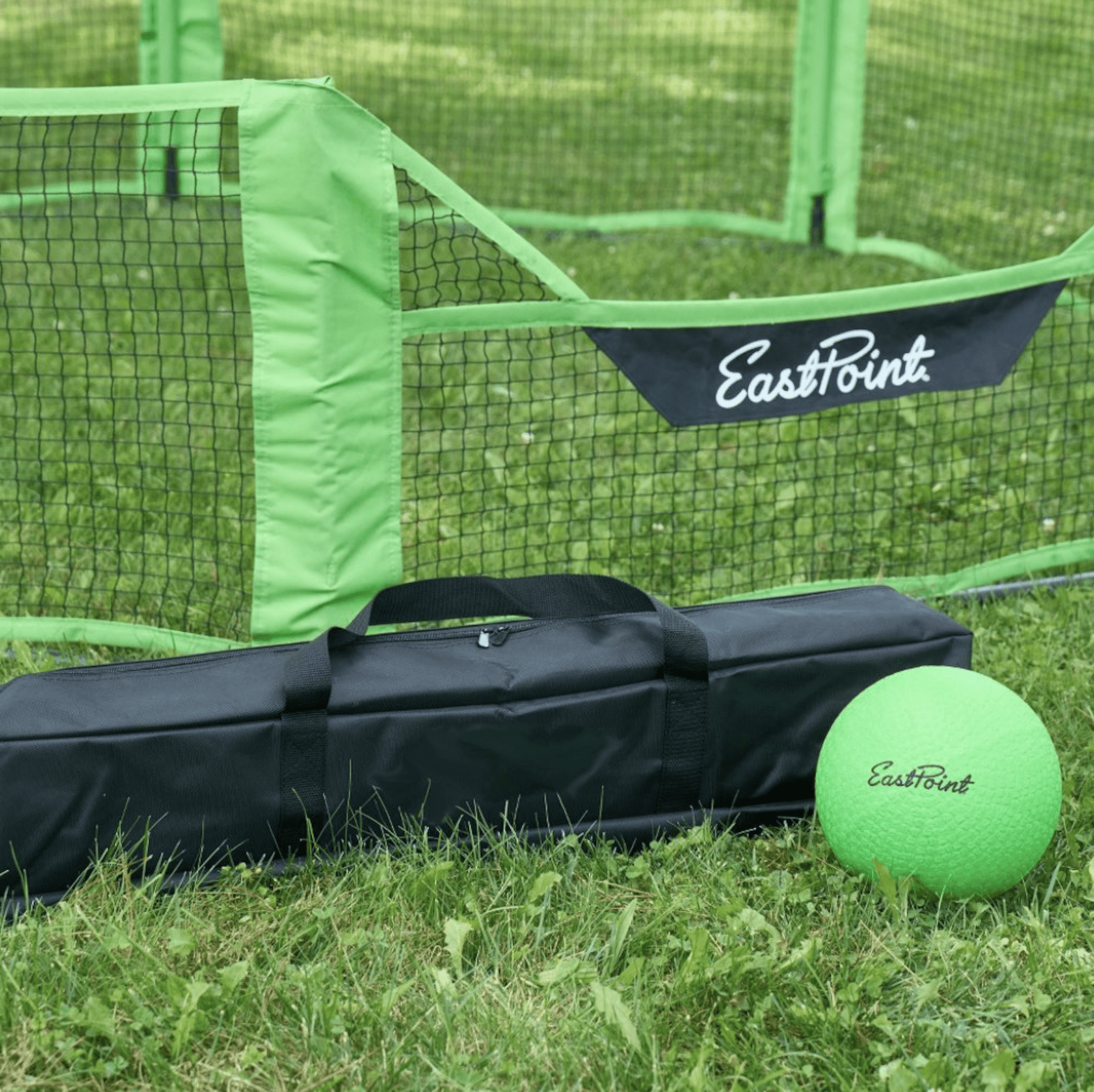 Eastpoint Gaga Ball Pit 10 Foot x 10 Foot Green & Black Octagon Net with Ball & Carrying Case Outdoor Lawn Yard Game for Families, Kids