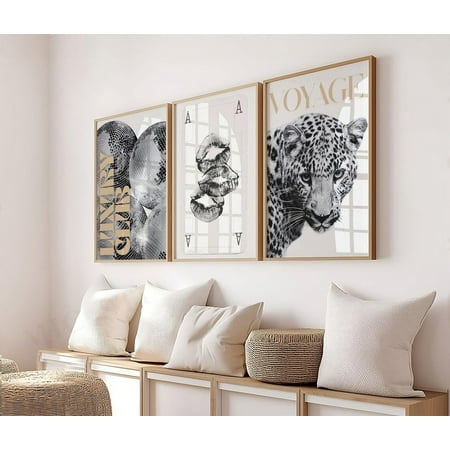 UNFFRAMED Trendy Gold Black And White Gallery Wall Set Fashion Stylish Posters Leopard Decor Office Aesthetic Girly Wall Art Fashion Set 3 Prints 8x12