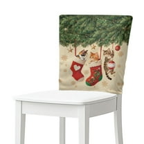 TSOVTHRID Cat Stocking Pine Tree Print Dining Chair Back Slipcover Chair Back Cover Stretchable Chairs Protector Slipcovers for Home Dining Room Kitchen Hotel Christmas Decor, Set of 2
