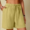 thumbnail image 2 of vigerkar Linen Bermuda Shorts for Women Drawstring High Waisted Casual Ruffle Shorts with Pocket (Yellow, L), 2 of 6