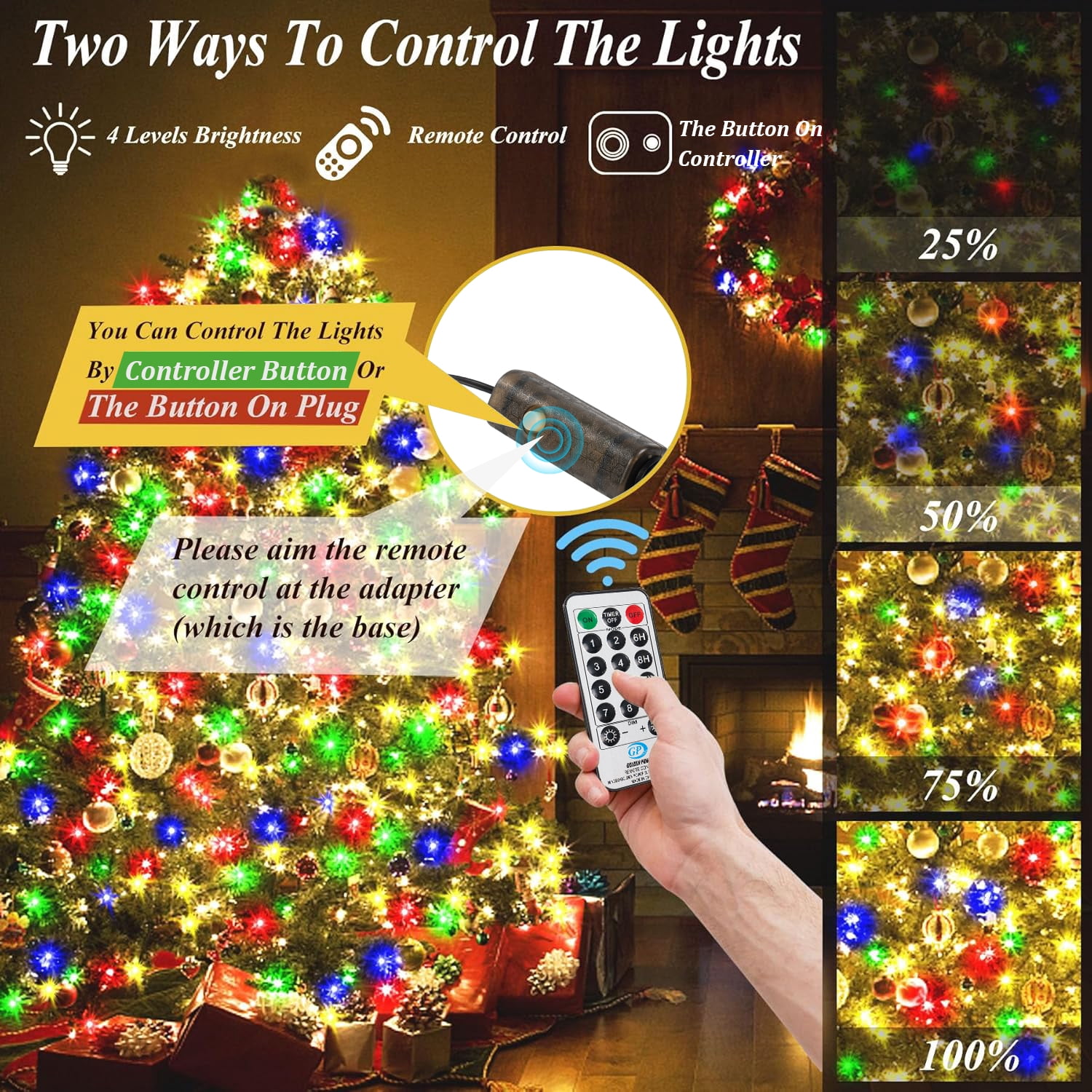 Uncahome Christmas Tree Lights,6.7FT X 16 Lines Christmas Lights,416 LED Waterfall Tree Topper Lights with Remote & 8 Lighting Modes,suitable for Indoor Outdoor Yard Party Xmas Decoration