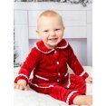 thumbnail image 4 of Arvbitana Toddler Baby Girls Red Velvet Pajama Sets Long Sleeve Lace Patchwork Button Lapel Tops and Flare Pants 2Pcs Sleepwear Outfits 12M 18M 24M 2T 3T 4T 5T, 4 of 9