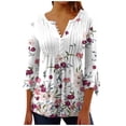 thumbnail image 1 of CEHVOM T-shirts Plissés Basiques à Manches 3/4 Trompette Imprimée Boutonnée pour Femmes en Solde, 1 of 5