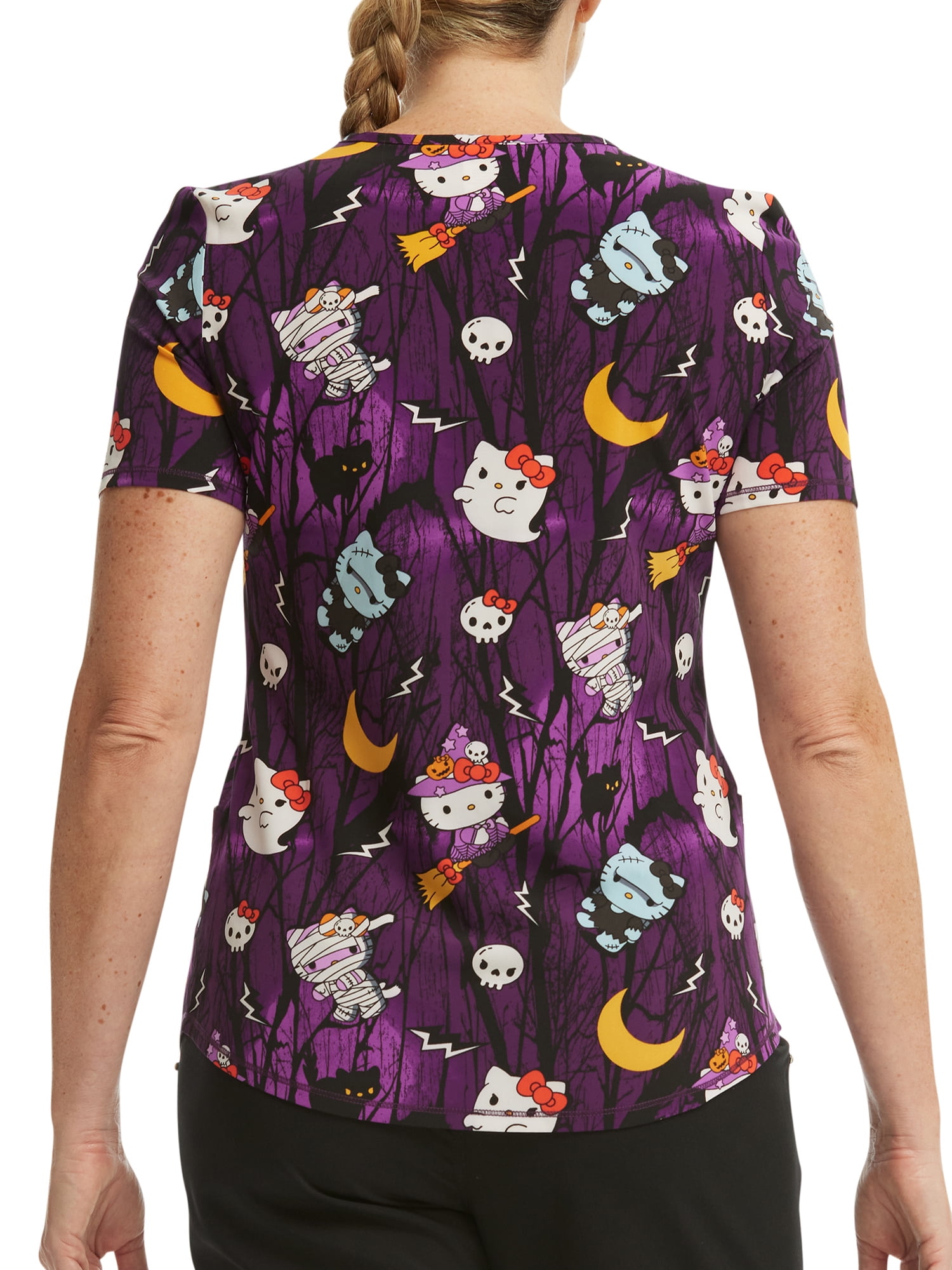 Scrubstar Women's Sanrio Hello Kitty Night Forest V-Neck Print Scrub Top