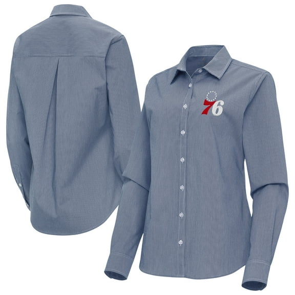 Women's Antigua Navy Philadelphia 76ers Porter Woven Long Sleeve Button-Up Shirt