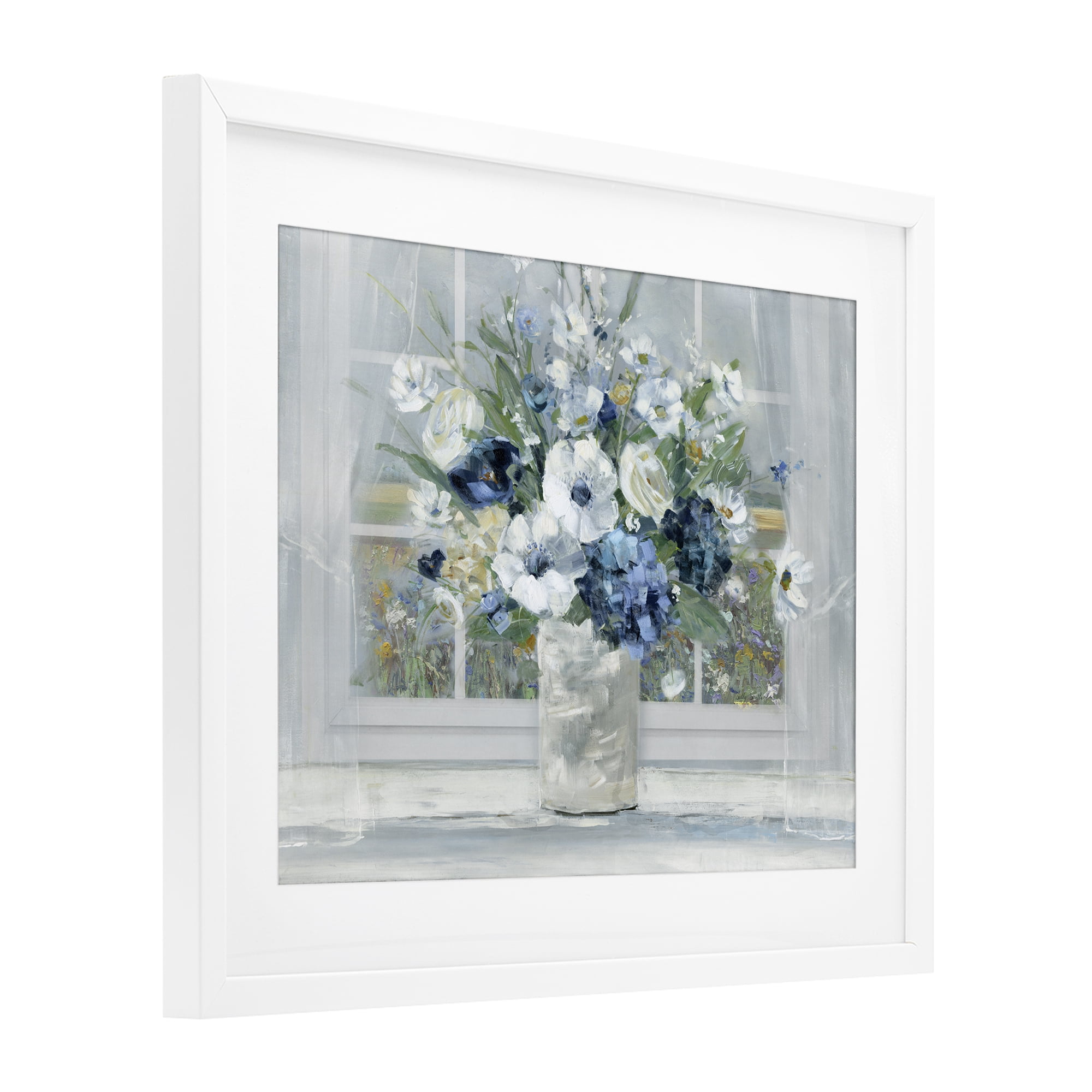 Stupell Industries Blue Hydrangea & Anemone Bouquet White Framed Print Under Glass, design by Sally Swatland