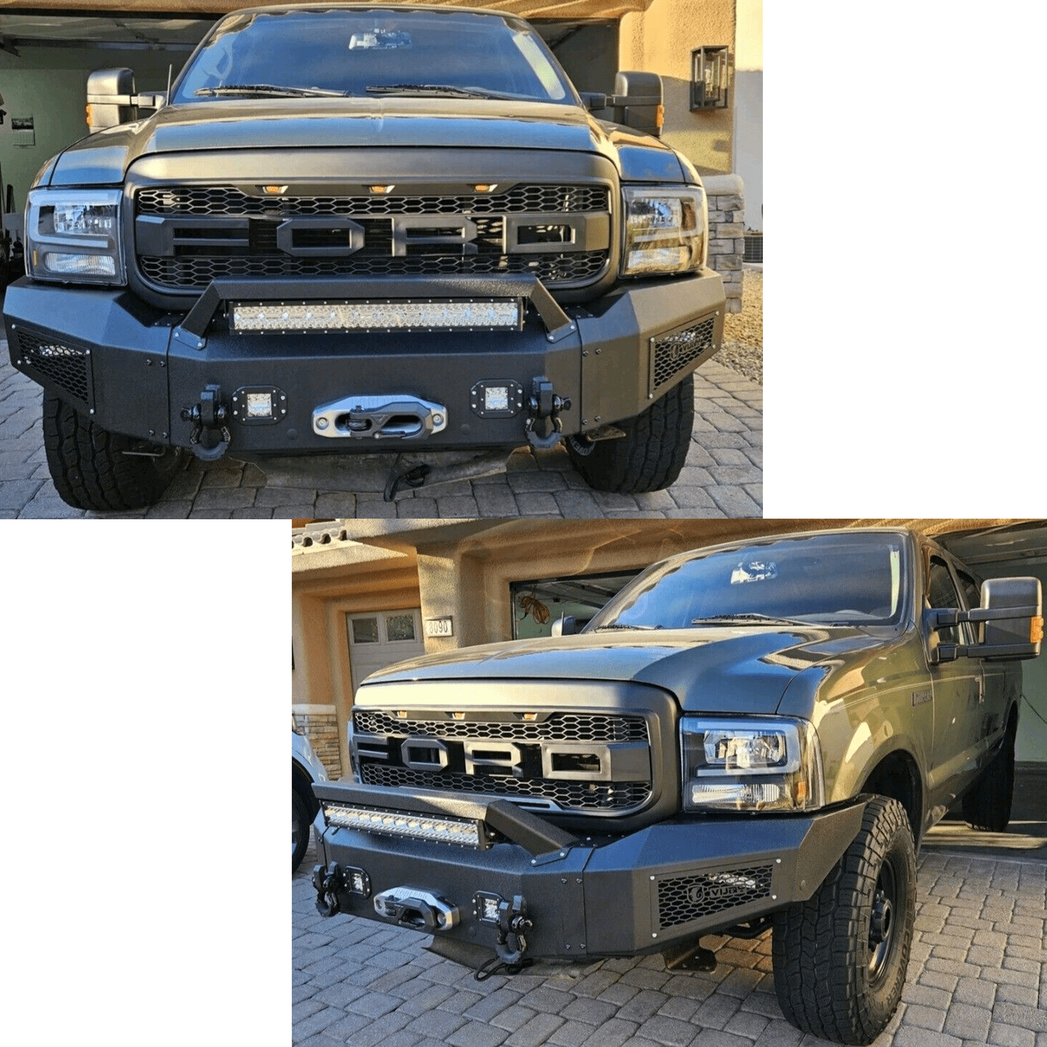 Vijay Front Bumper for 1999-2000-2001-2002-2003-2004 Ford F250/F350 Super Duty with Winch Plate and Aluminum LED Lights