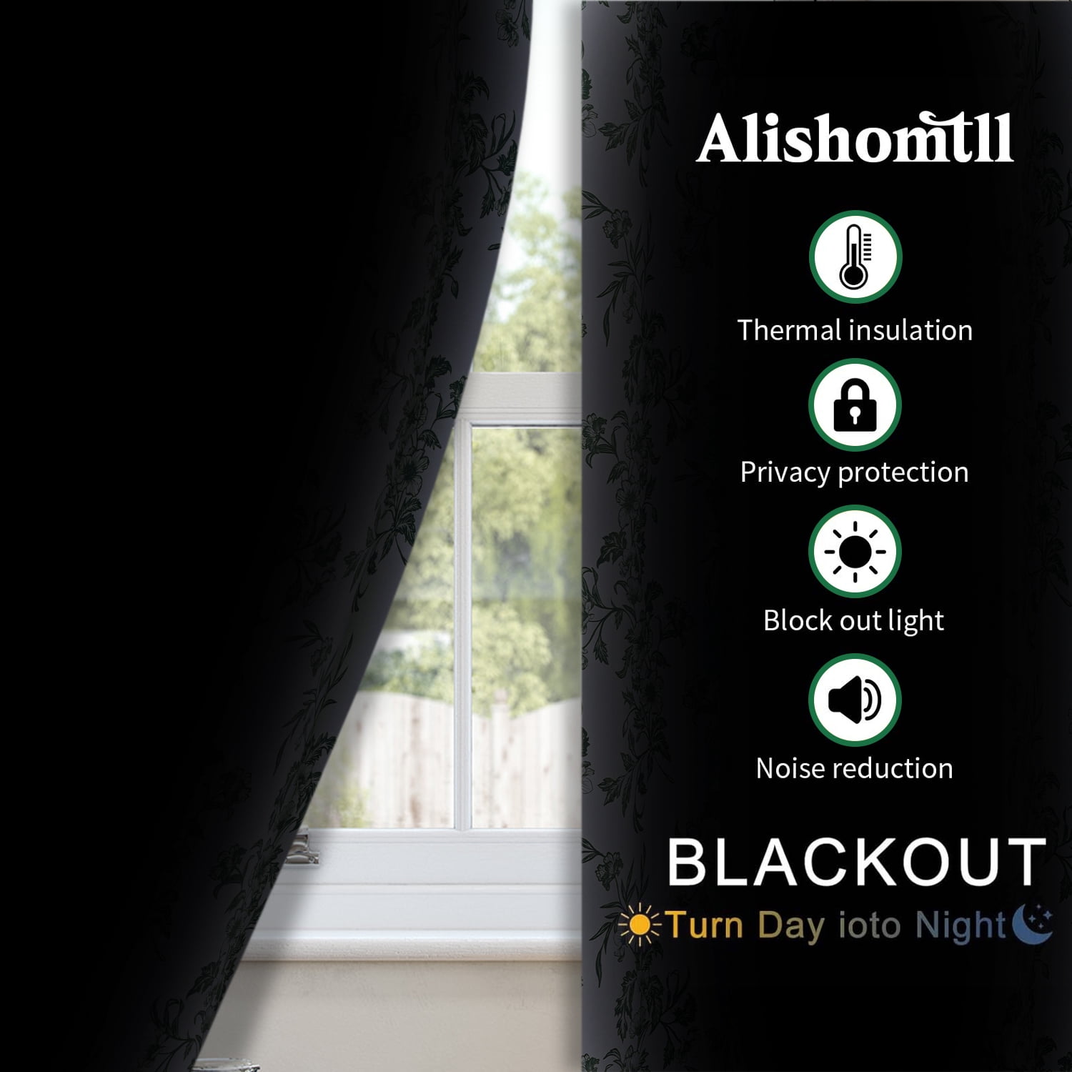 Alishomtll Floral Curtains Blackout Thermal Insulated Room Darkening Window Drapes for Living Room,Sage Green ,52"x63", 2 Panels