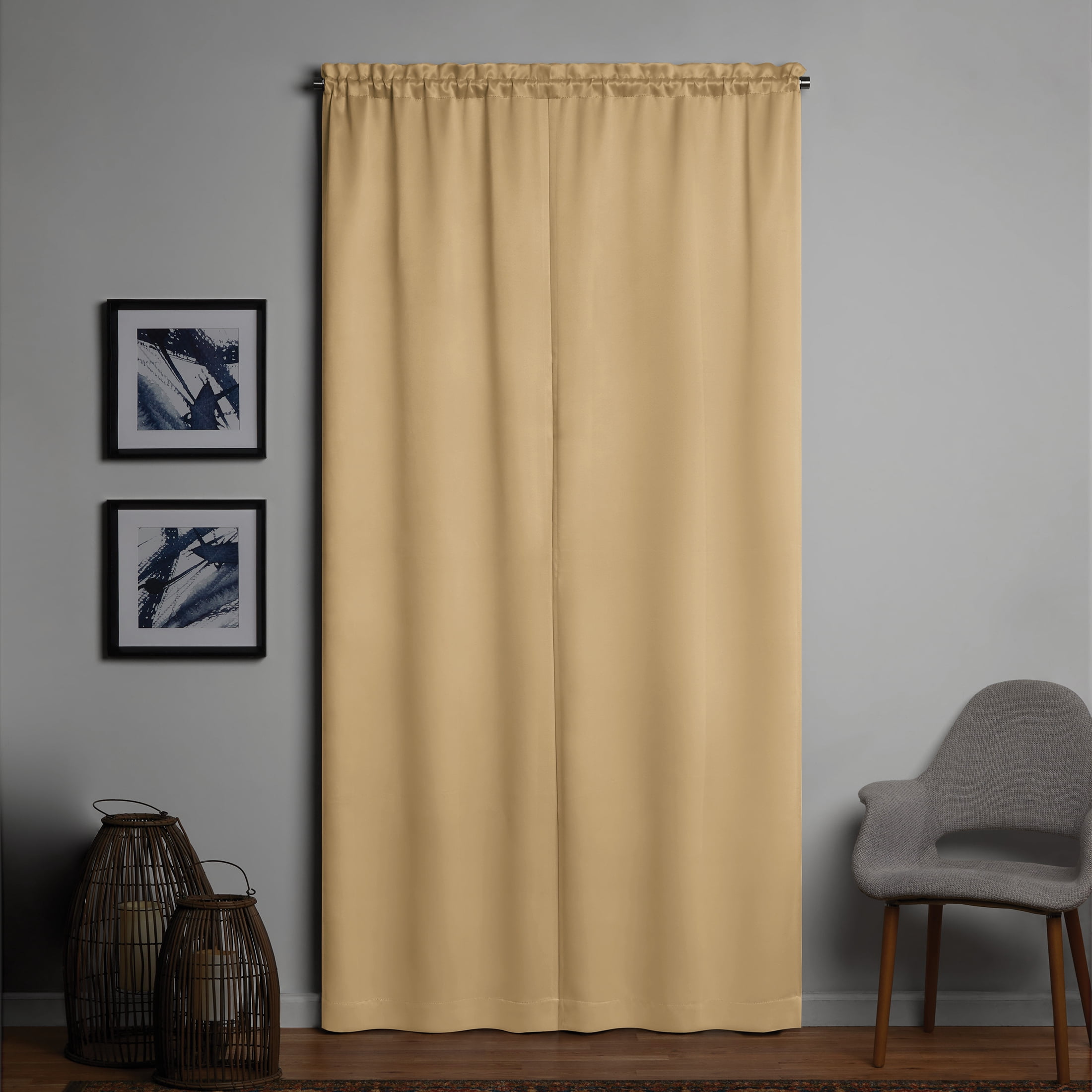 Mainstays Solid Room Darkening Curtain Panel Pair, Set of 2, Gold, 30"W x95"L
