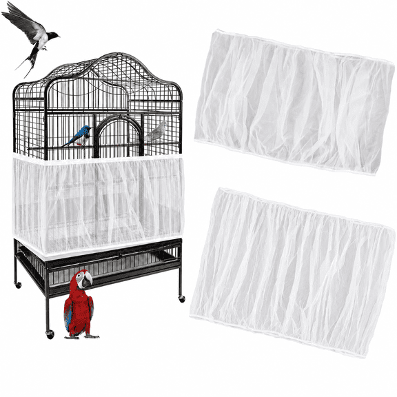 Brencavio 2‑Pcs Nylon Large Bird Cage Cover Adjustable Bird Cage Skirt Seed Catcher Bird Cage Accessories,Height 15.75 inch, Girth 94.49‑118.11 inch