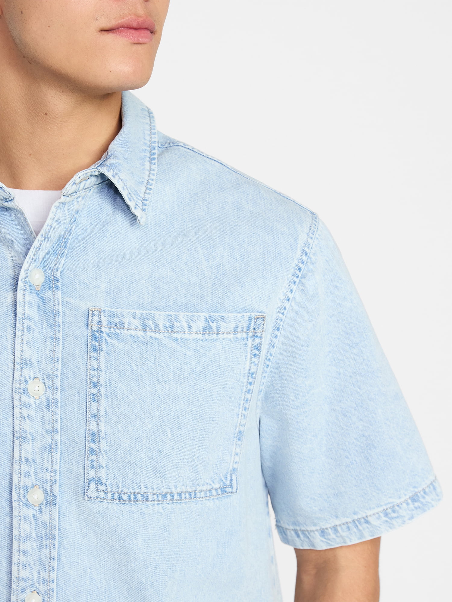 No Boundaries Denim Boxy Fit Shirt with Short Sleeves, Men's XS-4XLT