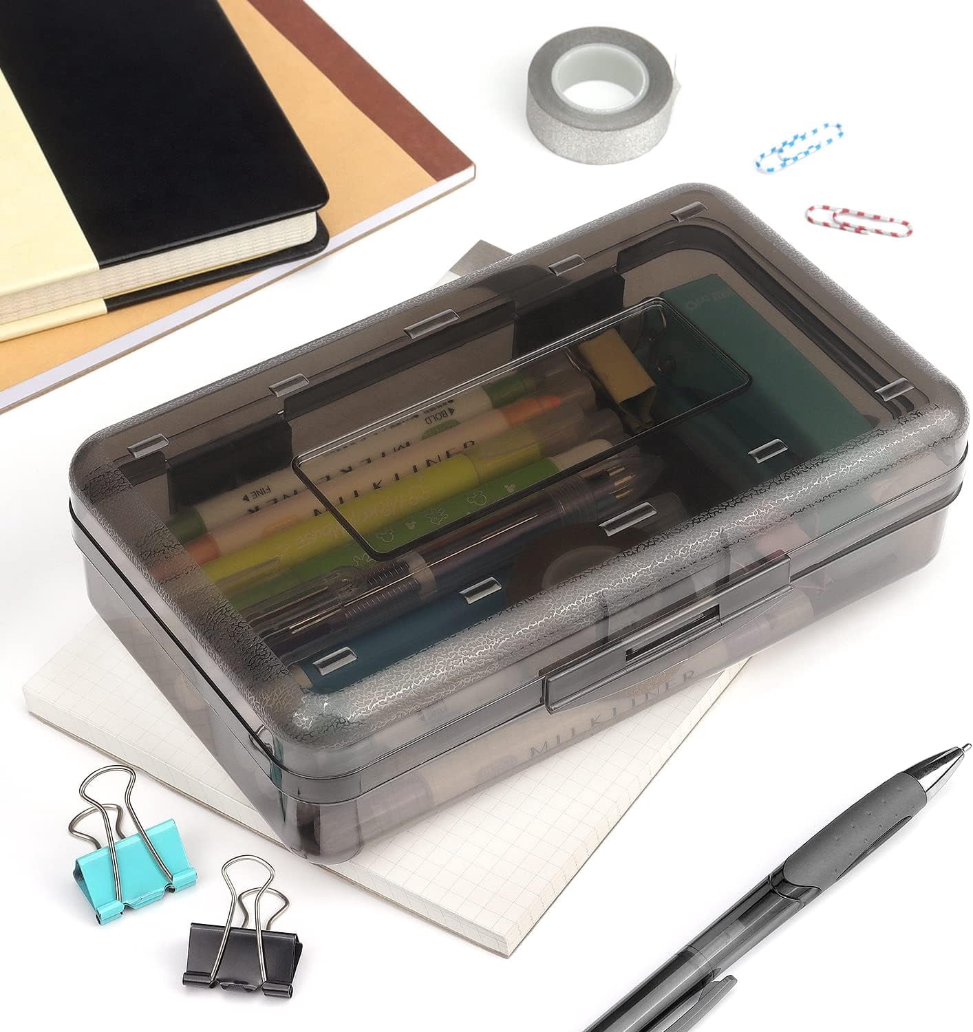 Uiz Merueh Pencil Box,Assorted Colors, Plastic Crayon Box, Pencil Cases, Clear Pencil Case, Plastic Pencil Case, Plastic Pencil Box, Crayon Box Storage, Hard Pencil Case, Large Pencil Box
