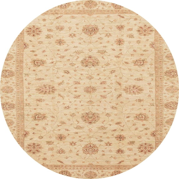 Ahgly Company Machine Washable Indoor Round Abstract Yellow Area Rugs, 5' Round