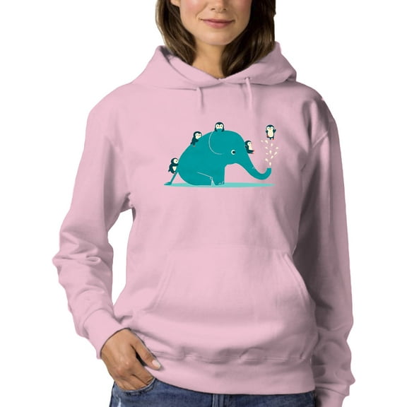 Image Conscious Elephant With Penguins Hoodie Womens -Jay Fleck Designs, Female Casual Fit