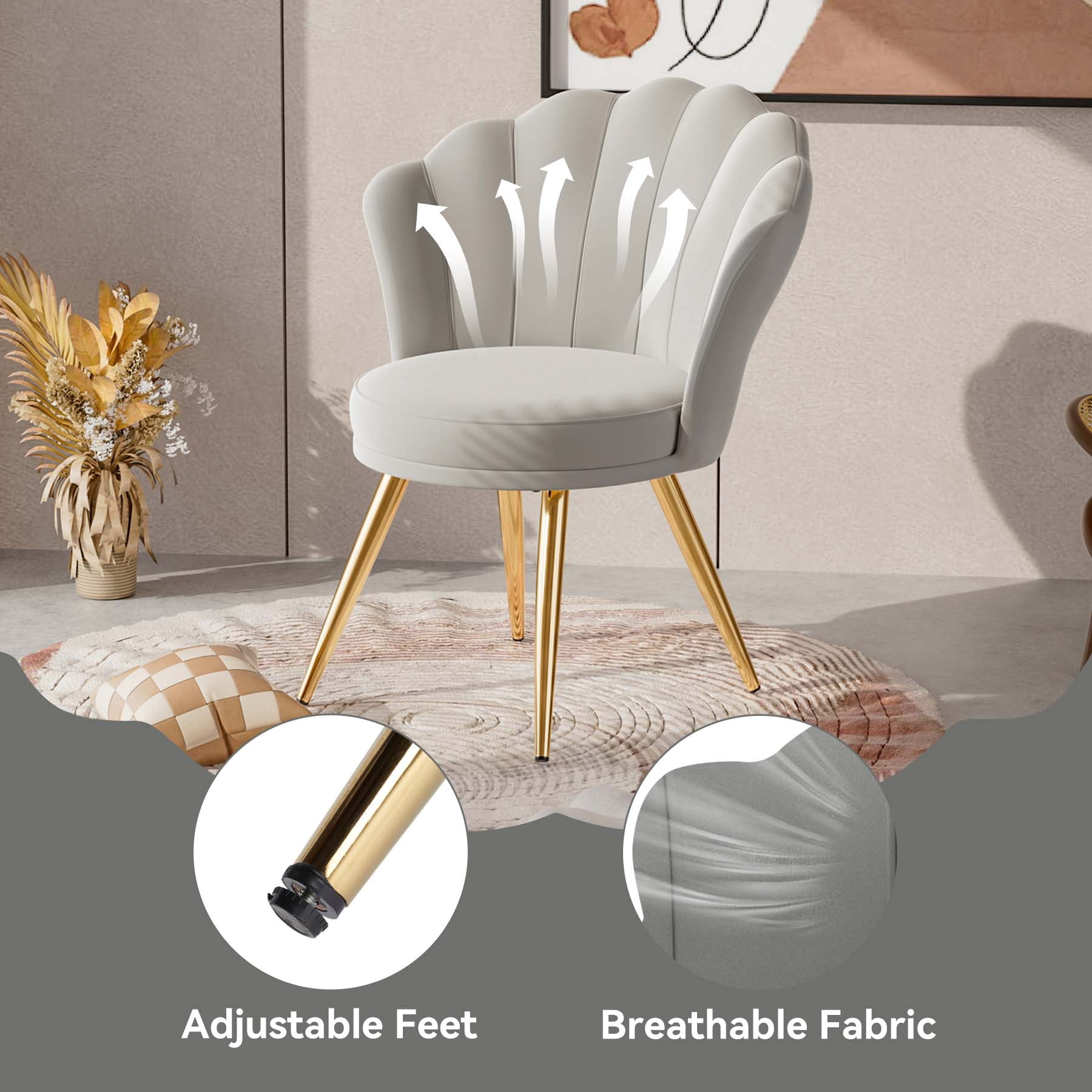 MOONMISS Velvet Modern Accent Chair with Gold Metal Legs, Upholstered Beauty Chair for Bedroom, Makeup Room