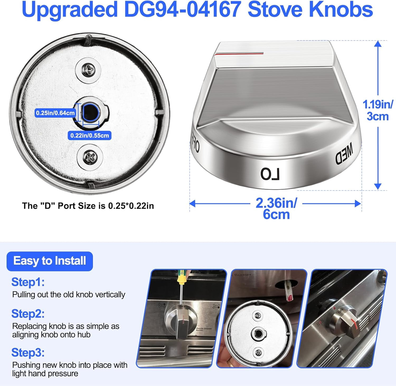 DG94-04167 Upgraded Stove Knobs Replacement, DG94-04167A Compatible with Samsung Gas Range Oven NX60A6111SS NX60A6311SS, Silver