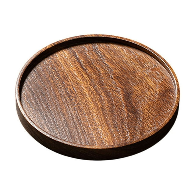 Bandeja de té redonda, bandeja circular de madera para servir té seco, solución versátil para guardar tazas, dulces y frutas, diseño compacto para espacios pequeños, ideal para el hogar o la oficina.