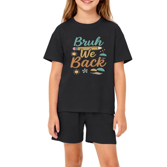 Grblisyd First Day of School Boys Girls 2 Piece Set Kids Letter Print Short Sleeve T-Shirts Elastic Waist Shorts Casual Summer Clothing Outfits